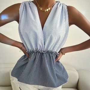 Striped two toned blue blouse